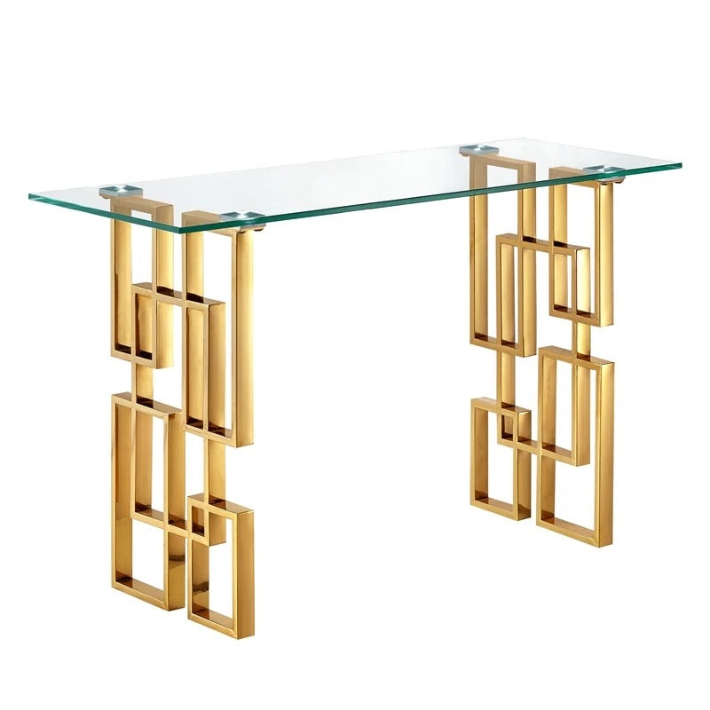 Elsa Clear Glass Gold Frame Console Table
