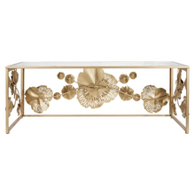 Load image into Gallery viewer, FLORAL GOLD RECTANGULAR GLASS COFFEE TABLE