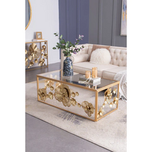 Load image into Gallery viewer, FLORAL GOLD RECTANGULAR GLASS COFFEE TABLE