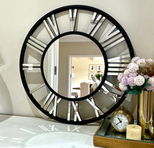 Load image into Gallery viewer, Beaded Round Black Mirrored Wall Clock 75 cm
