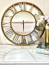 Load image into Gallery viewer, Beaded Round Gold Mirrored Wall Clock 75 cm
