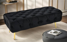 Load image into Gallery viewer, Asha Tufted Black Ottoman/Bed End Gold Frame
