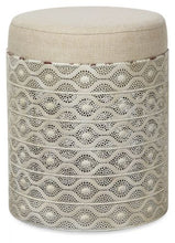 Load image into Gallery viewer, Filigree Round Metal Stool With Cushion - Antique White/Beige
