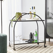 Load image into Gallery viewer, Arch Glass Top Steel Black Frame Bar Cart