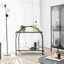 Load image into Gallery viewer, Arch Glass Top Steel Black Frame Bar Cart