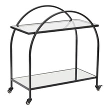 Load image into Gallery viewer, Arch Glass Top Steel Black Frame Bar Cart
