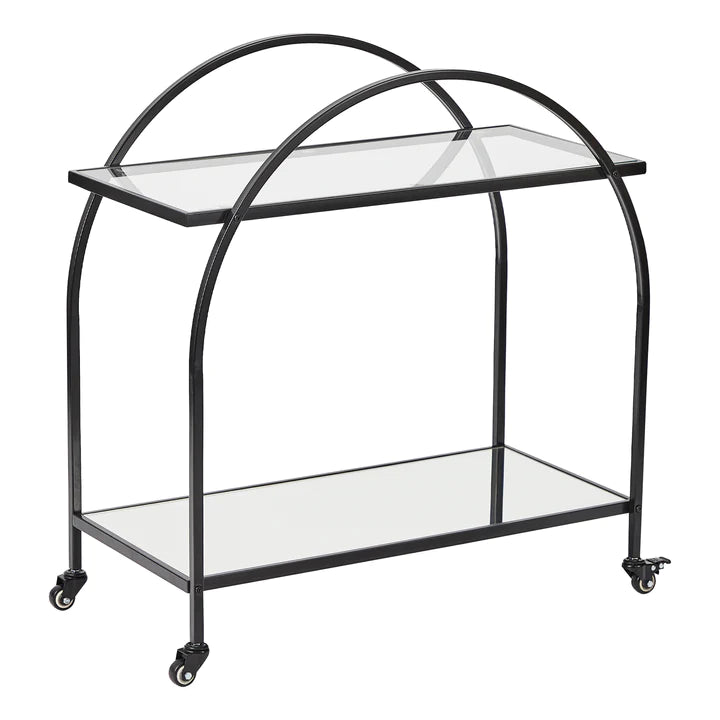 Arch Glass Top Steel Black Frame Bar Cart