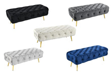 Load image into Gallery viewer, Asha Tufted Grey Ottoman/Bed End Gold Frame
