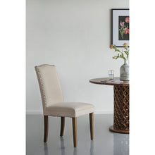 Load image into Gallery viewer, Beige Studded Fabric Dining Chairs Set of 2