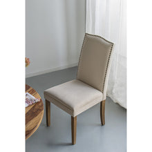 Load image into Gallery viewer, Beige Studded Fabric Dining Chairs Set of 2