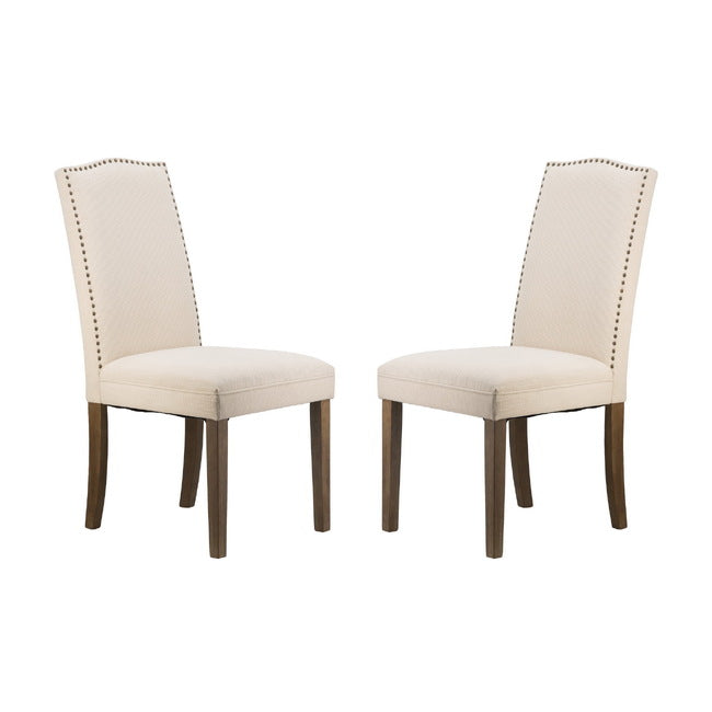 Beige Studded Fabric Dining Chairs Set of 2