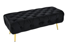 Load image into Gallery viewer, Asha Tufted Black Ottoman/Bed End Gold Frame