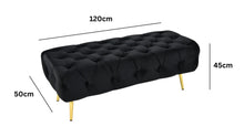 Load image into Gallery viewer, Asha Tufted Black Ottoman/Bed End Gold Frame
