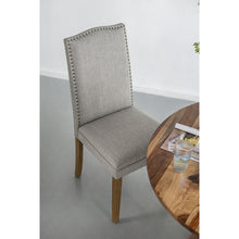 Load image into Gallery viewer, Grey Studded Fabric Dining Chairs Set of 2