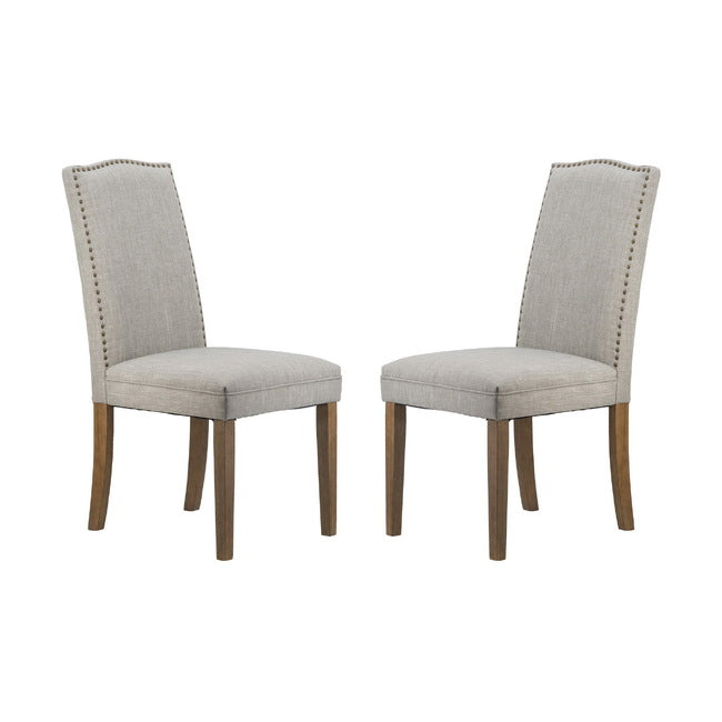 Grey Studded Fabric Dining Chairs Set of 2