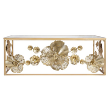 Load image into Gallery viewer, FLORAL GOLD RECTANGULAR GLASS COFFEE TABLE