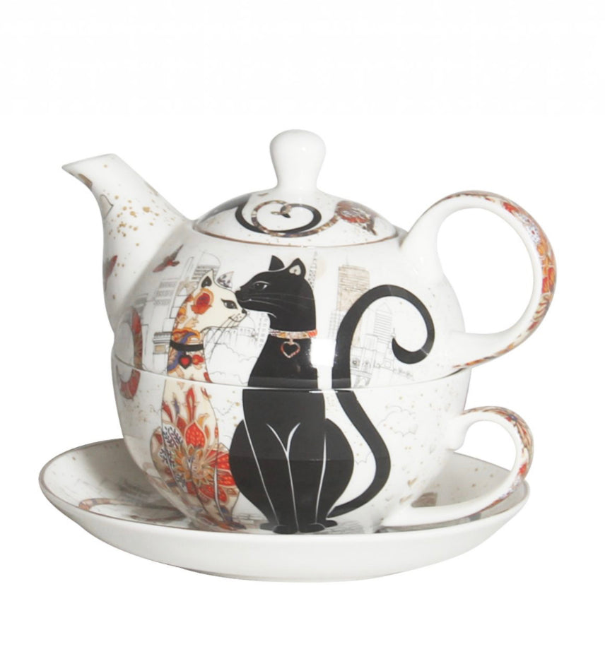 TNK- Embossed Cat Couple Tea For One Set (Jug and Cup)