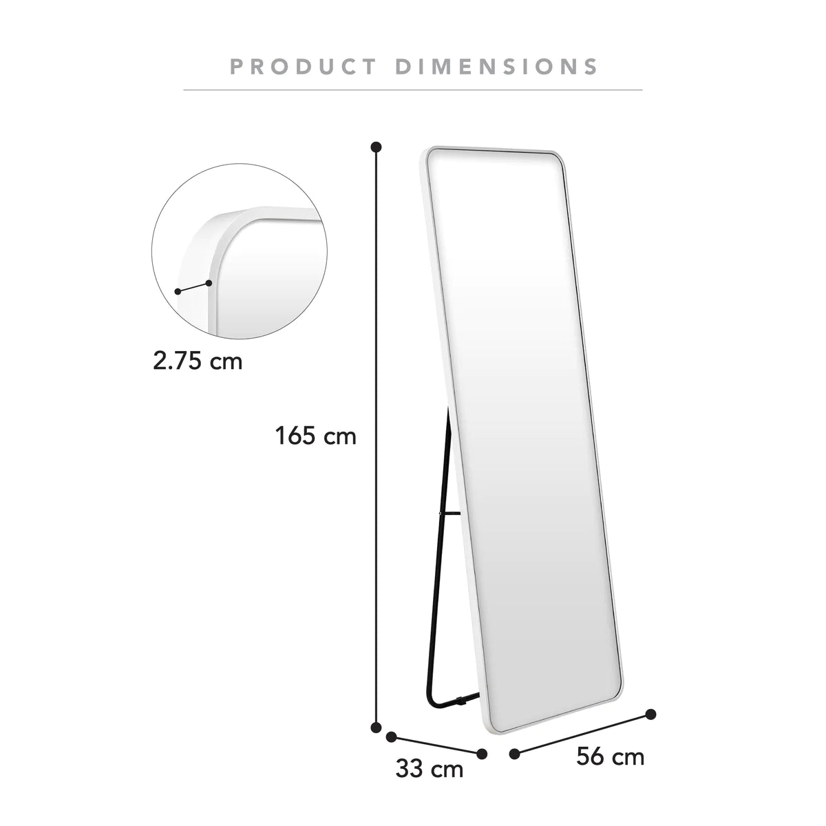 Metal Rectangular Full Length Standing White Metal Frame Mirror