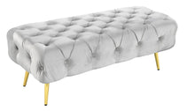 Load image into Gallery viewer, Asha Tufted Light Grey Ottoman/Bed End Gold Frame