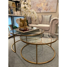 Load image into Gallery viewer, Large Nesting Round Coffee Table Gold Clear Glass 90/80 cm