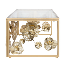 Load image into Gallery viewer, FLORAL GOLD RECTANGULAR GLASS COFFEE TABLE