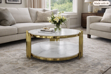 Load image into Gallery viewer, Stripe Marble Top Round Gold Coffee Table 95 cm