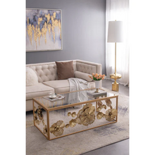 Load image into Gallery viewer, FLORAL GOLD RECTANGULAR GLASS COFFEE TABLE