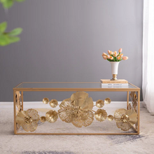 Load image into Gallery viewer, FLORAL GOLD RECTANGULAR GLASS COFFEE TABLE
