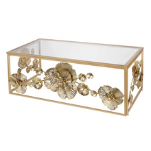 Load image into Gallery viewer, FLORAL GOLD RECTANGULAR GLASS COFFEE TABLE