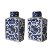 Load image into Gallery viewer, Ren Rectangular Blue-White Lidded Jar Set of 2 - Decorative