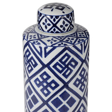 Load image into Gallery viewer, Valora Blue and White Cylinder Vase/Jar - Decorative