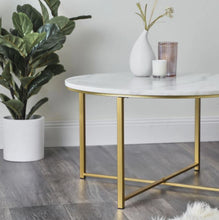 Load image into Gallery viewer, White Marble Coffee Table with Gold Leg 80 cm
