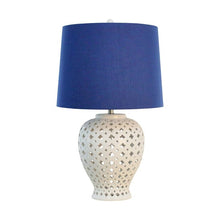 Load image into Gallery viewer, Lattice Tall White Table Lamp  W/Blue Shade
