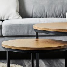 Load image into Gallery viewer, Natural Wood Coffee Tables Black Frame Set Of 2