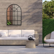 Load image into Gallery viewer, Indoor Outdoor Large Hamptons Arch Window Iron Black Mirror - SML