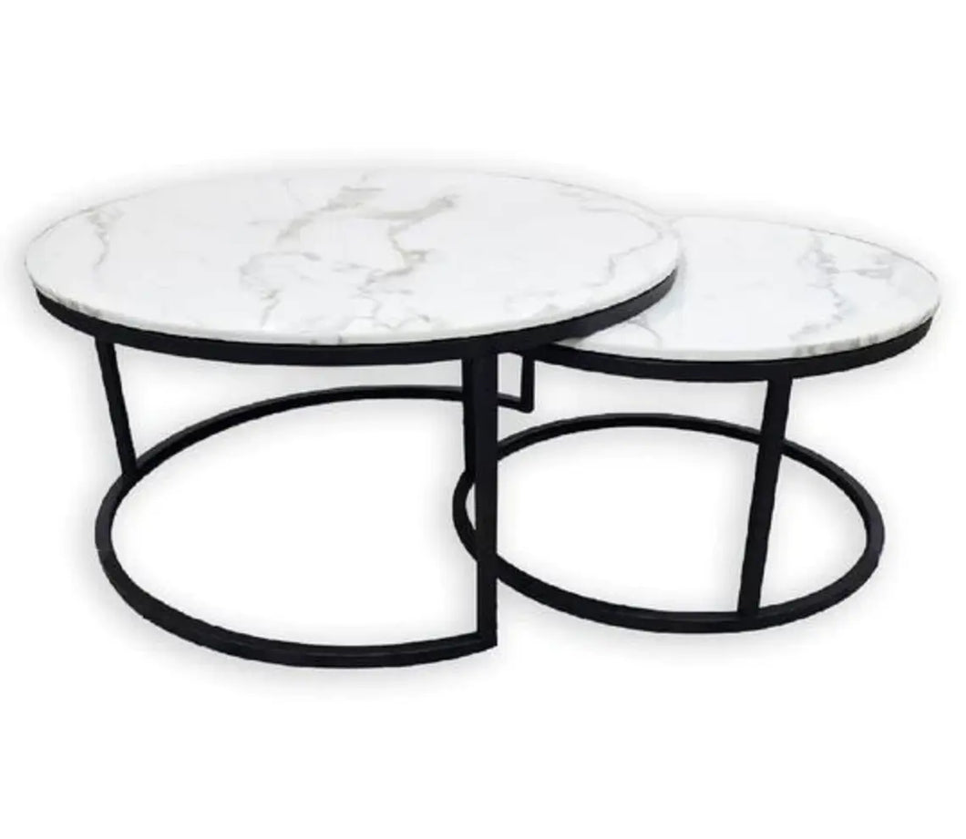 Nested REAL Marble Coffee Table Black - 60/40 cm set of 2