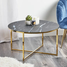 Load image into Gallery viewer, Geraldine Black Glass Coffee Table with Glossy Gold Frame