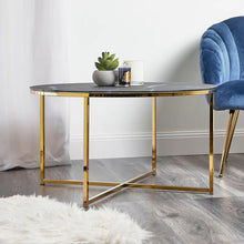 Load image into Gallery viewer, Geraldine Black Glass Coffee Table with Glossy Gold Frame