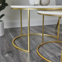Load image into Gallery viewer, Set of 2 Real White Marble with Gold Frame Coffee Table