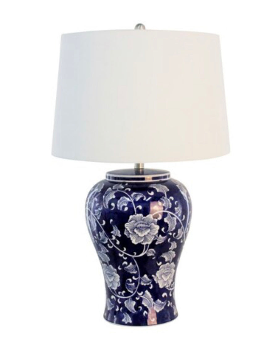 Blue White Hampton Table Lamp with white shade