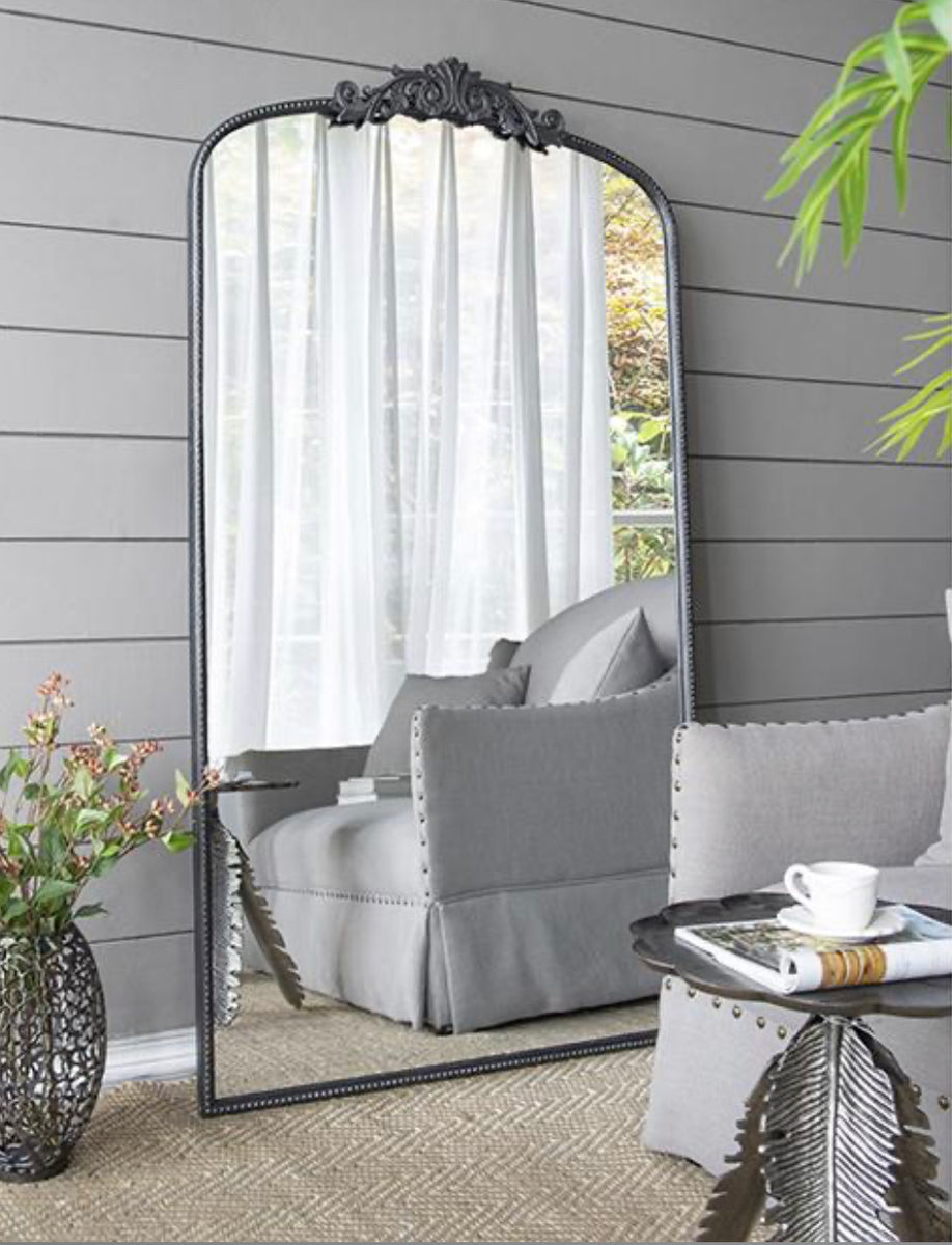 French Ornate Full Length Black Arch Mirror 169 cm Silsan Decor