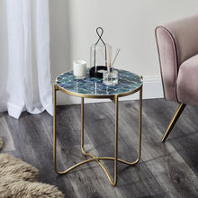 Load image into Gallery viewer, 43cm Round Glass Abstract Blue Side Table