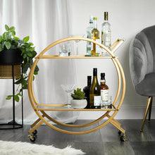 Load image into Gallery viewer, Gold Steel Bar Cart / Trolley With Glass Rack
