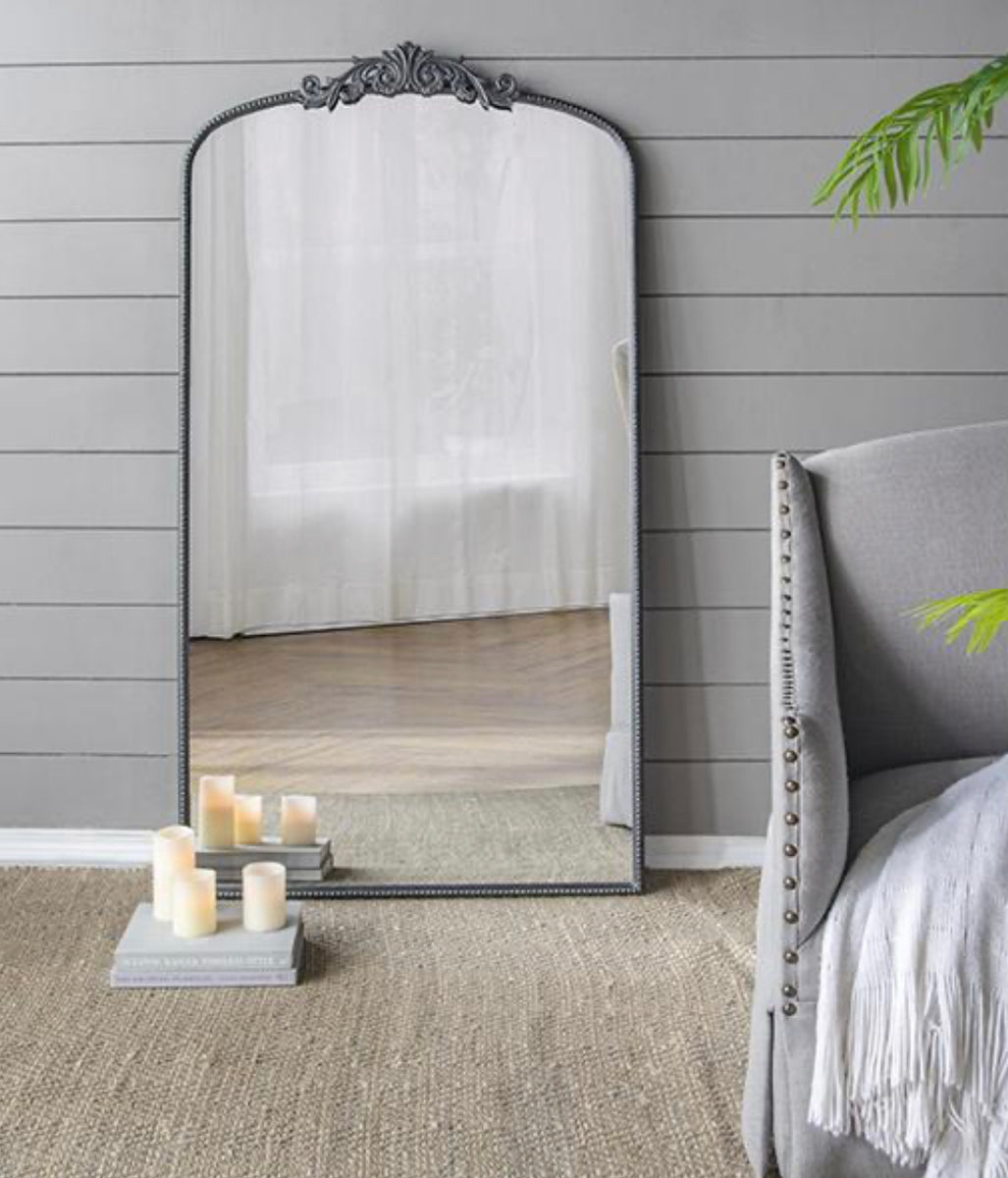 French Ornate Full Length Black Arch Mirror 169 cm Silsan Decor