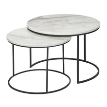 Load image into Gallery viewer, Set of 2 Real White Marble with Black Frame Coffee Table