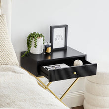 Load image into Gallery viewer, Contemporary Black and Gold X Leg Bedside Table