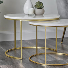 Load image into Gallery viewer, Set of 2 Real White Marble with Gold Frame Coffee Table