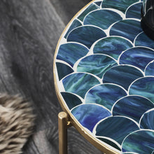 Load image into Gallery viewer, 43cm Round Glass Abstract Blue Side Table