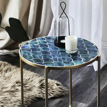 Load image into Gallery viewer, 43cm Round Glass Abstract Blue Side Table
