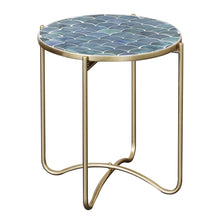 Load image into Gallery viewer, 43cm Round Glass Abstract Blue Side Table